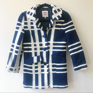 Blue + White Windowpane Wool Pea Coat
